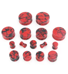 Red And Black Howlite Stone Plugs