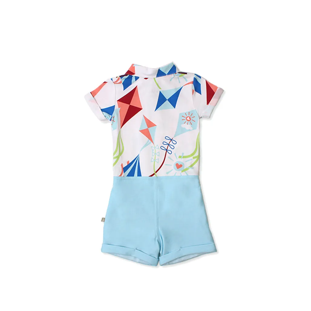 Road Trip Easyeo Suspenders Romper Shorts (White)