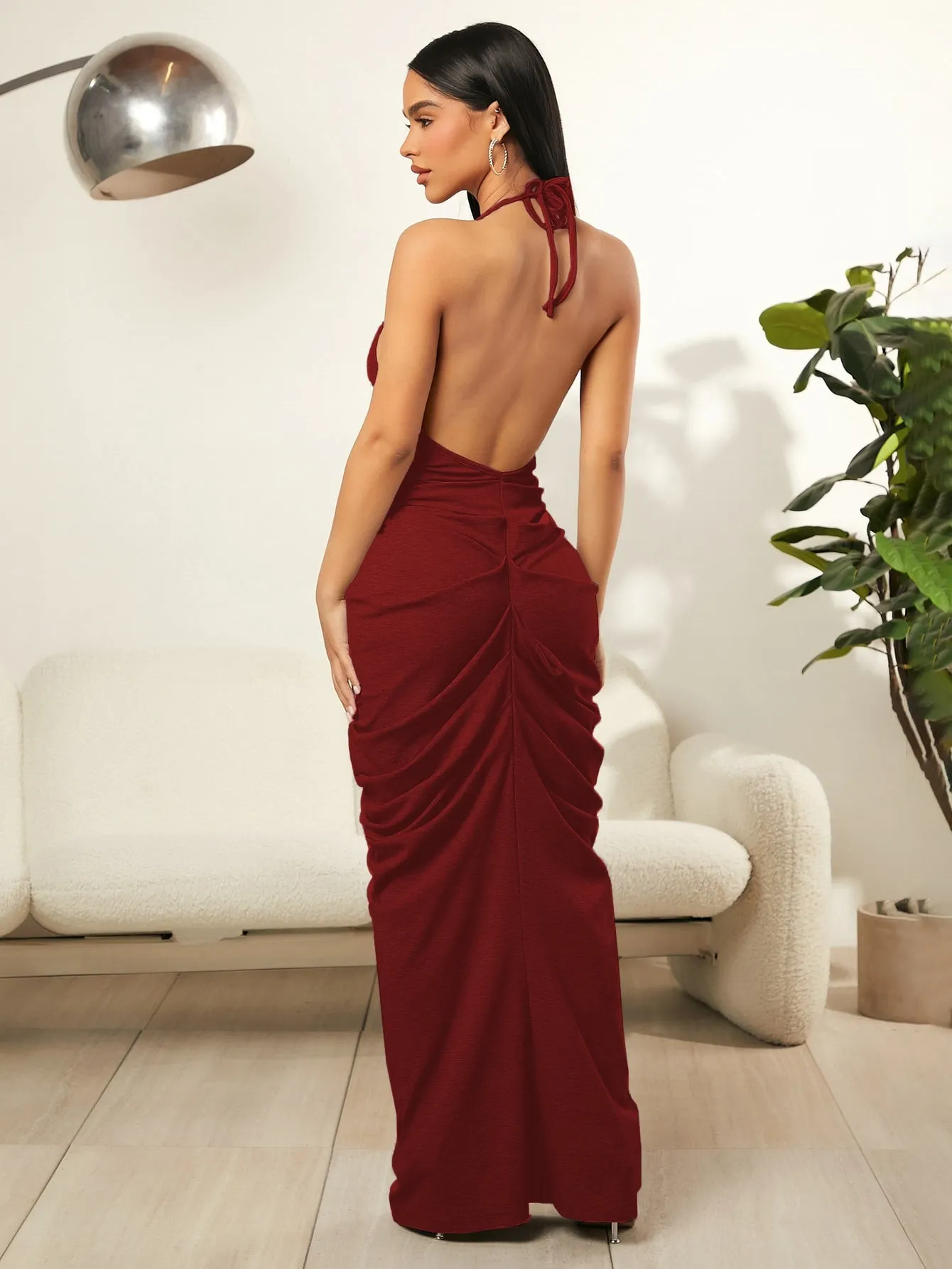 Ruched Backless Maxi Dress