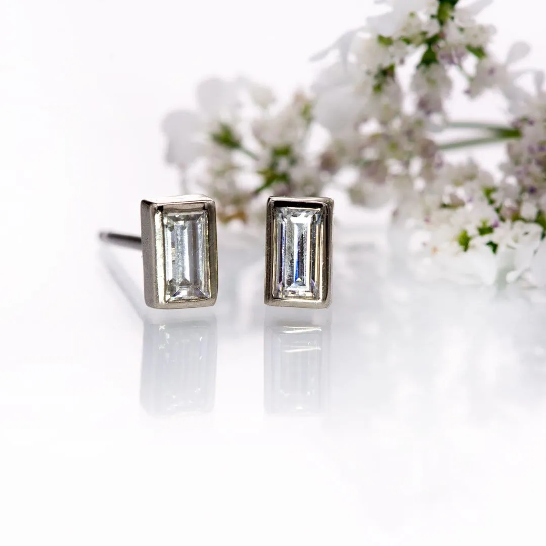 Simple Baguette Moissanite Bezel Set Stud Earrings