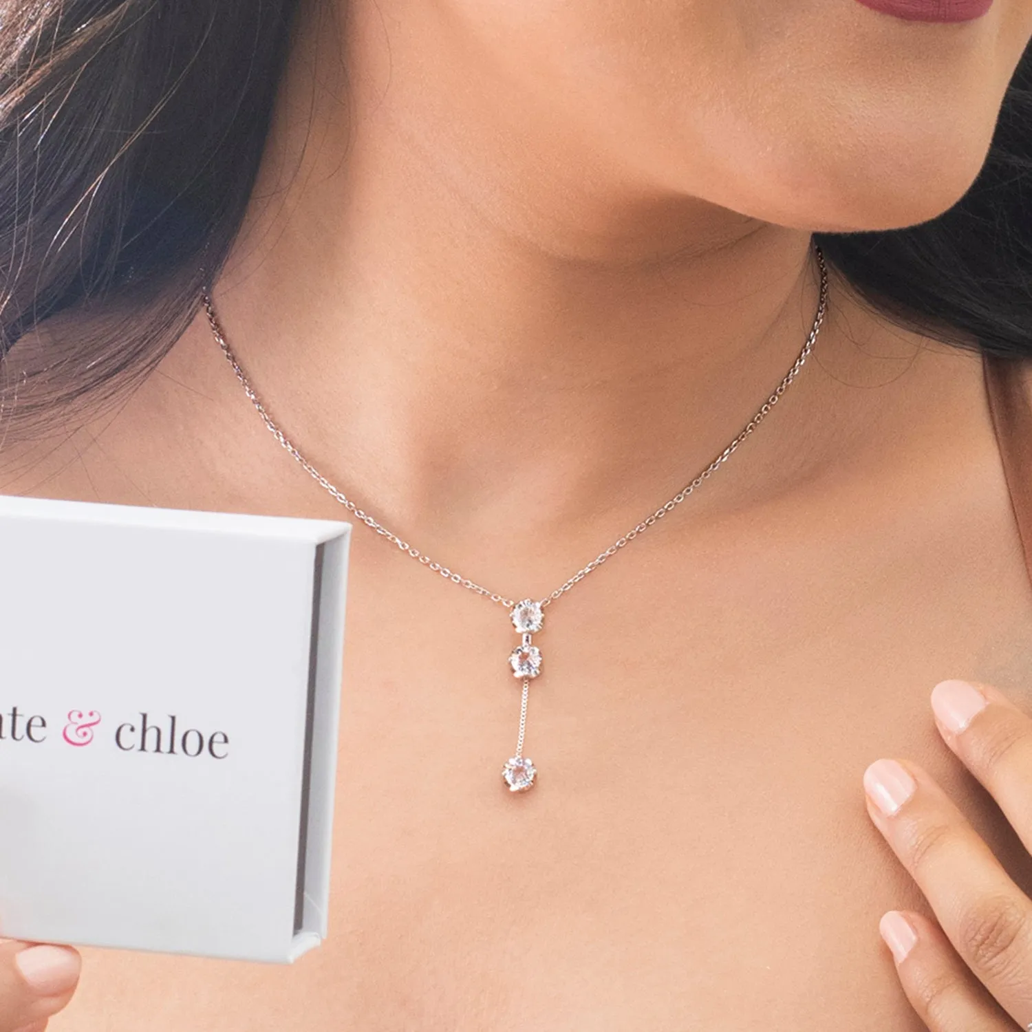 Sloane “Hero” 18k White Gold Plated Swarovski Drop Necklace