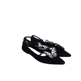 Sophia Webster Black & Multi Butterfly Suede Riva Pointed Flats | Gently Used |