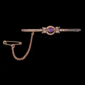 The Valparaiso - Antique Amethyst Seed Pearl 9K Gold Brooch