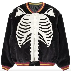 VELVETEEN BONE EMBROIDERY SOUVENIR JACKET - BLACK