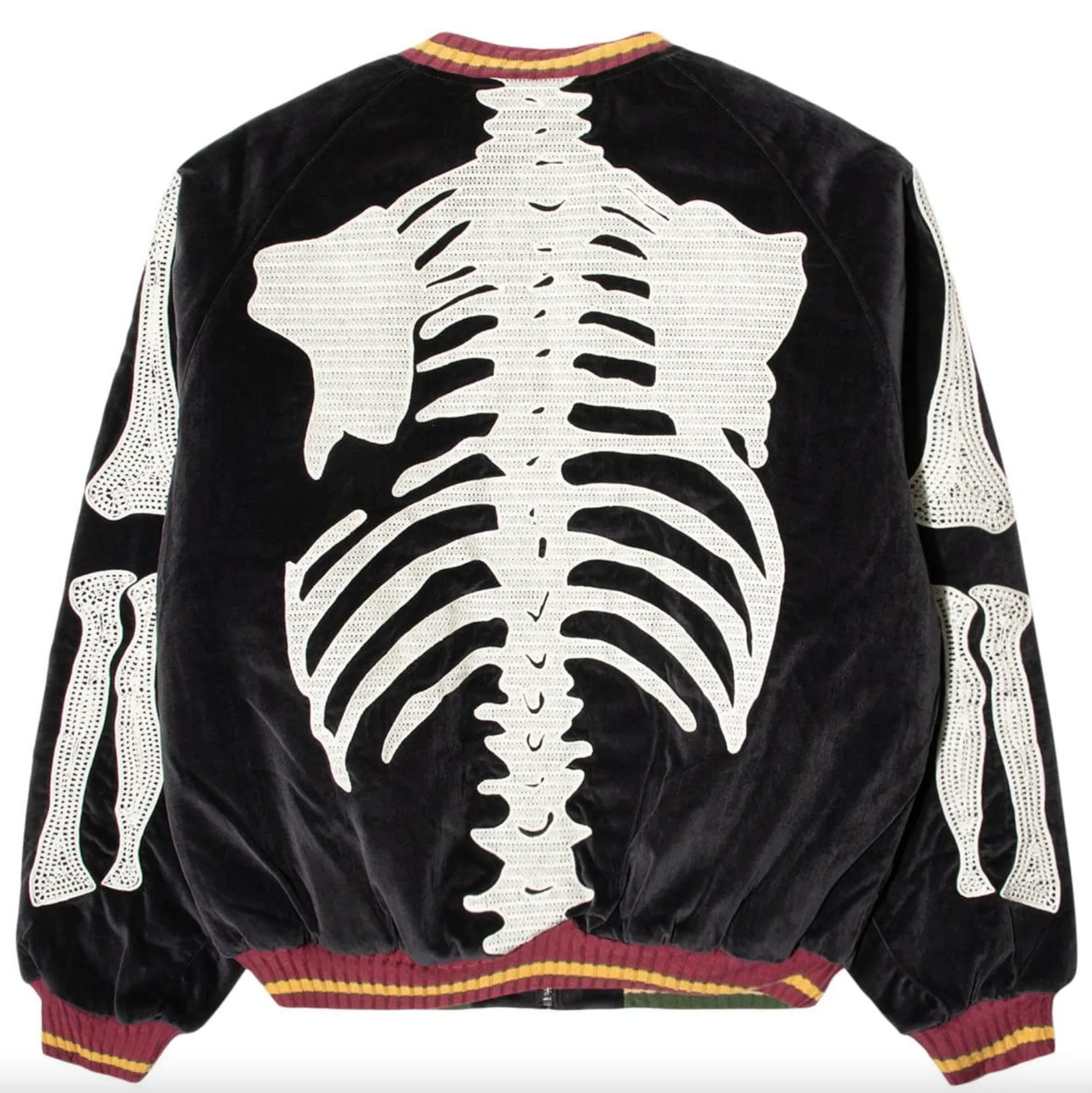 VELVETEEN BONE EMBROIDERY SOUVENIR JACKET - BLACK