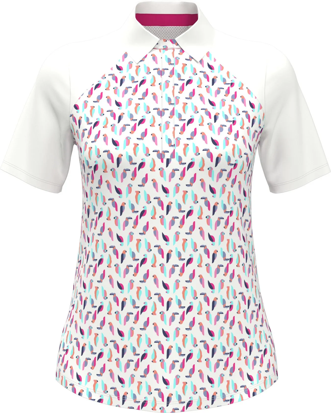 Women's Birdie And Eagle Print Golf Polo In Brilliant White